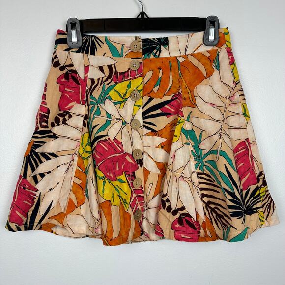 Forever 21 Womens Linen Tiki Tropical Hawaiian Multi Pleated Mini Skirt Small - Picture 1 of 6